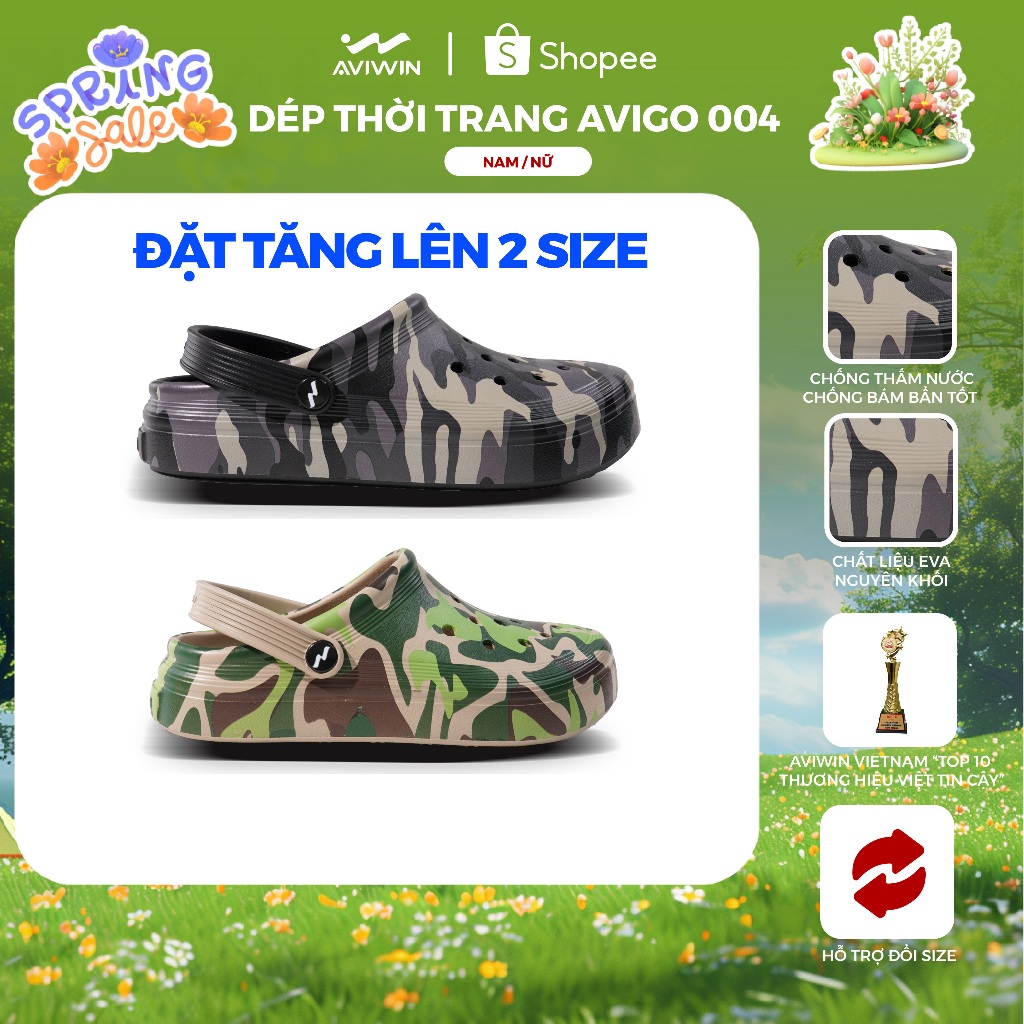 [ĐẶT TĂNG LÊN 2 SIZE] Dép Sục Nam, Nữ AVIWIN AVIGO-004 Rằn Ri, Chất EVA Siêu Nhẹ, Chống Trơn Trượt Đ