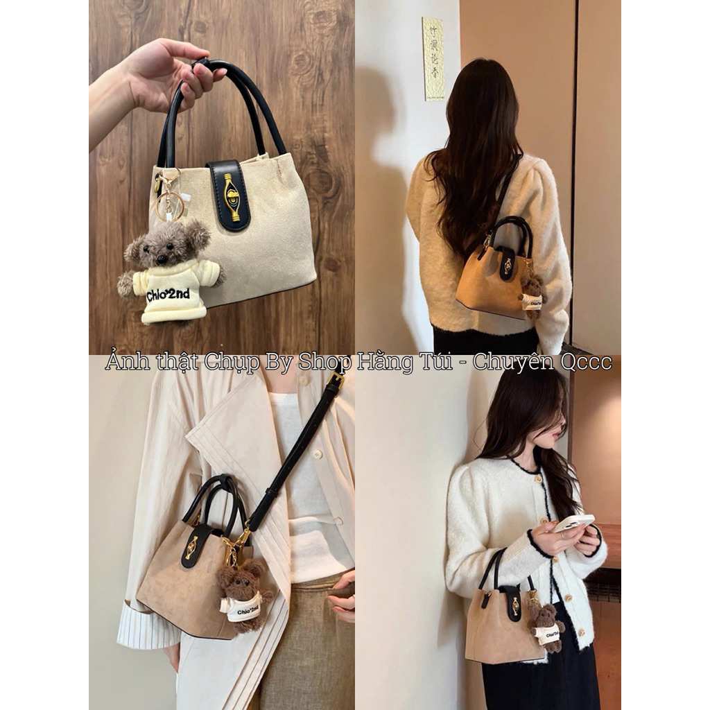 Túi Kem Mix Đen Nỉ Lộn Mini Tặng Kèm Charm gấu nhỏ xinh