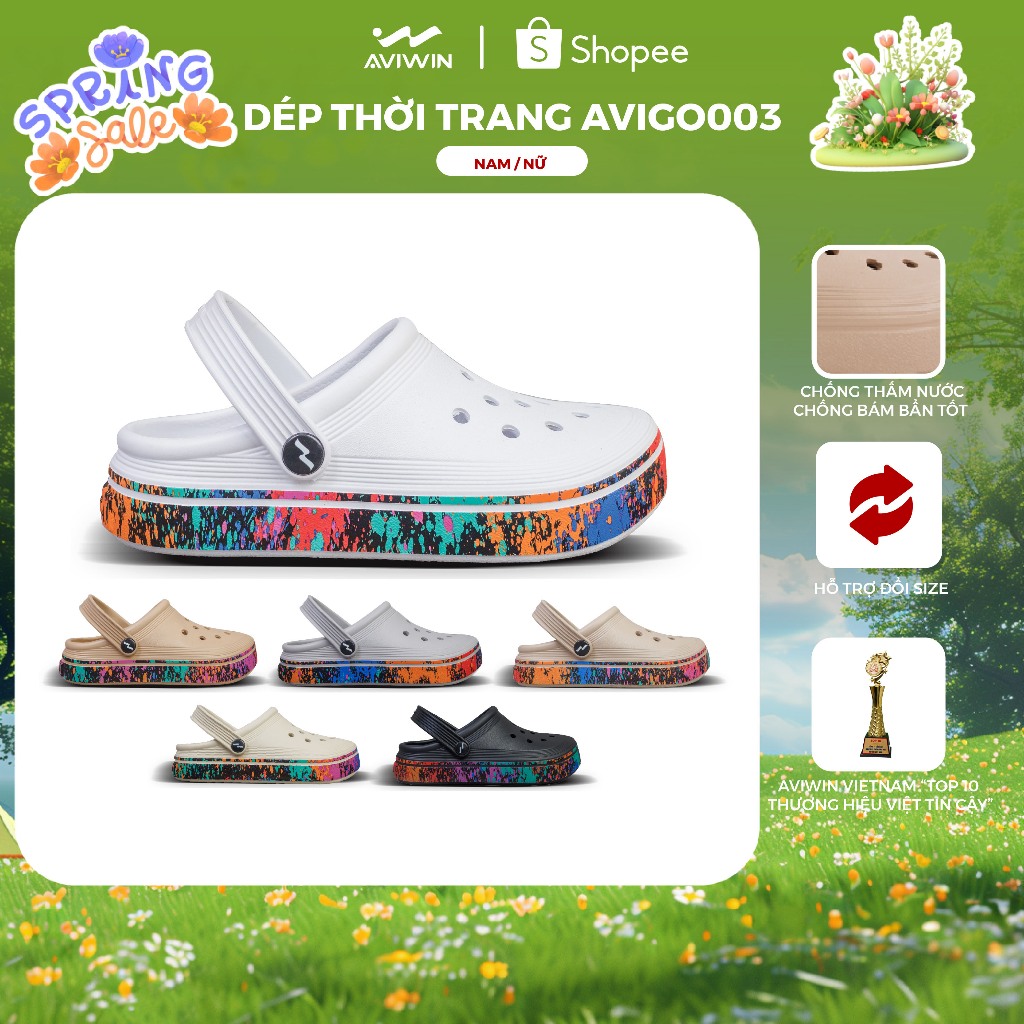 Dép Sục Nam, Nữ AVIWIN AVIGO-003 Graffiti, Chất EVA Siêu Nhẹ, Chống Trơn Trượt Đế 3cm