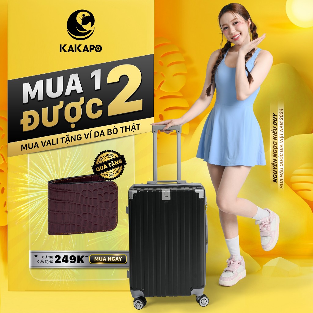 KAKAPO VALI THỜI TRANG DU LỊCH CAO CẤP NHỰA ABS VL001-Mua Vali tặng ví da bò cao cấp