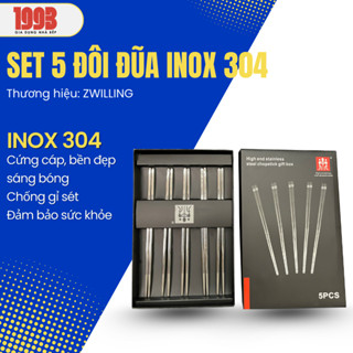Bộ 5 đôi đũa inox ZWILLING, Đũa Inox cao cấp sáng bóng bền đẹp thiết kế thanh lịch dễ dàng vệ sinh - Giadungnhabep1993