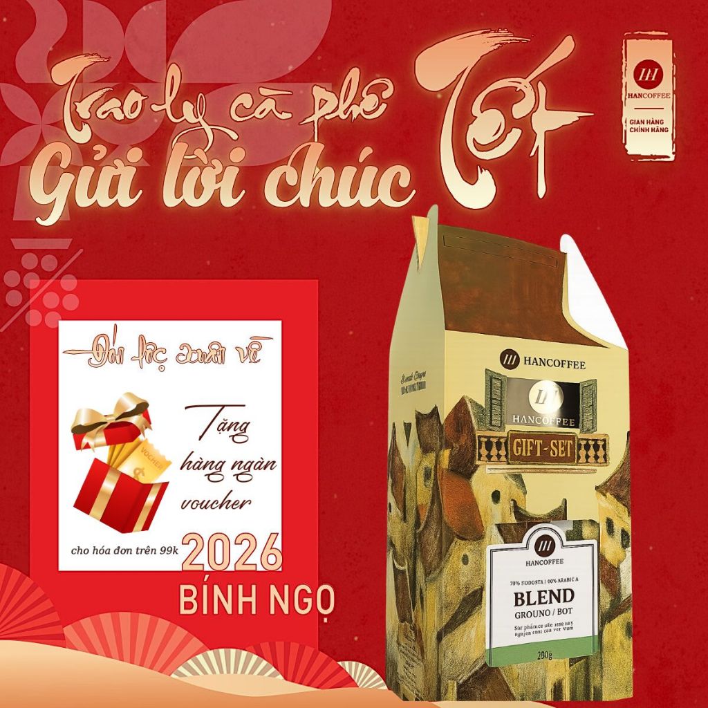 Cà Phê Rang Xay Gift Set Hancoffee Gồm Combo Cà phê Blend Túi 250gr + Phin cafe