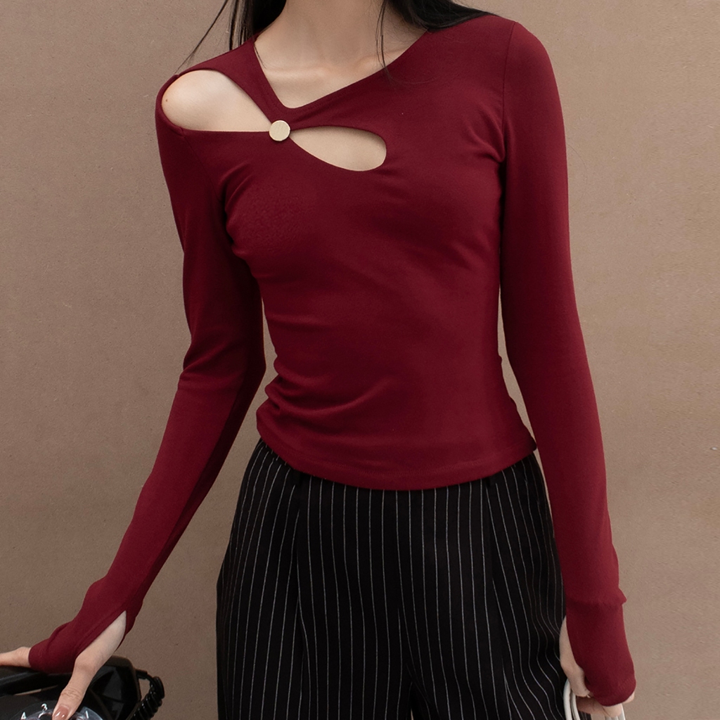 INFINITY TOP – Confi | Áo thun tay dài ôm body, hở vai cắt xẻ cá tính, sang trọng