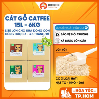  Cát Gỗ Vón Cho Mèo Catfee 15L 6kg - 100% Từ Gỗ Tự Nhiên Ít Bụi Vón Tốt Bảo Vệ Môi Trường Aikoko 