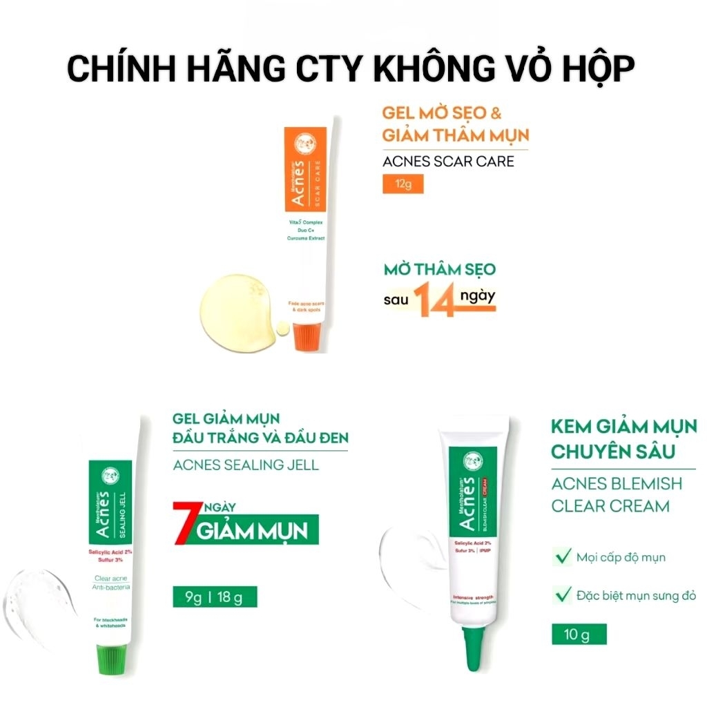 Kem giảm mụn Acnes blemish clear 10g/ Acnes sealing jell 18g/ Acnes scar care 12g vitamin mờ thâm sẹ