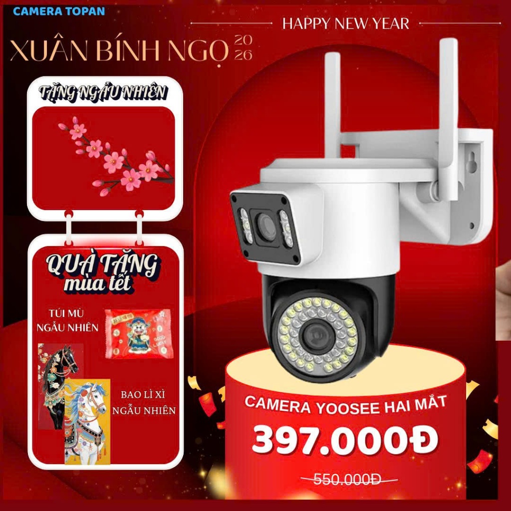 (Tặng dây phích cắm) Camera Yoosee Q42D hai mắt ngoài trời đàm thoại hai chiều-ban đêm có màu