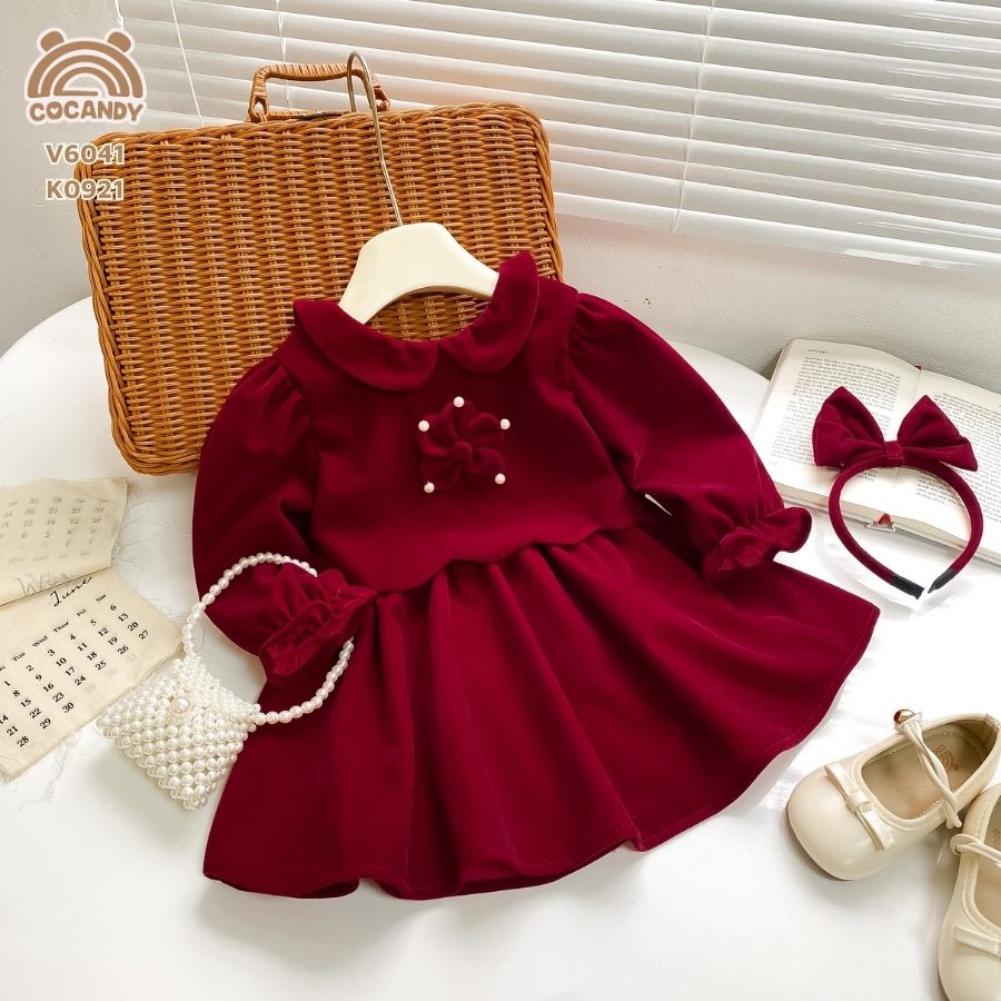 [COCANDY] - Váy nhung dài ĐỎ Rosy cho bé