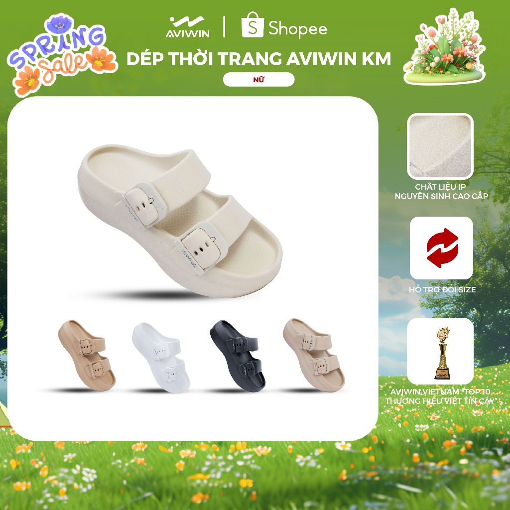 Dép Sandal Nữ AVIWIN AKM Chất EVA Đúc Nguyên Khối Quai Ngang Siêu Mềm Cao 6cm