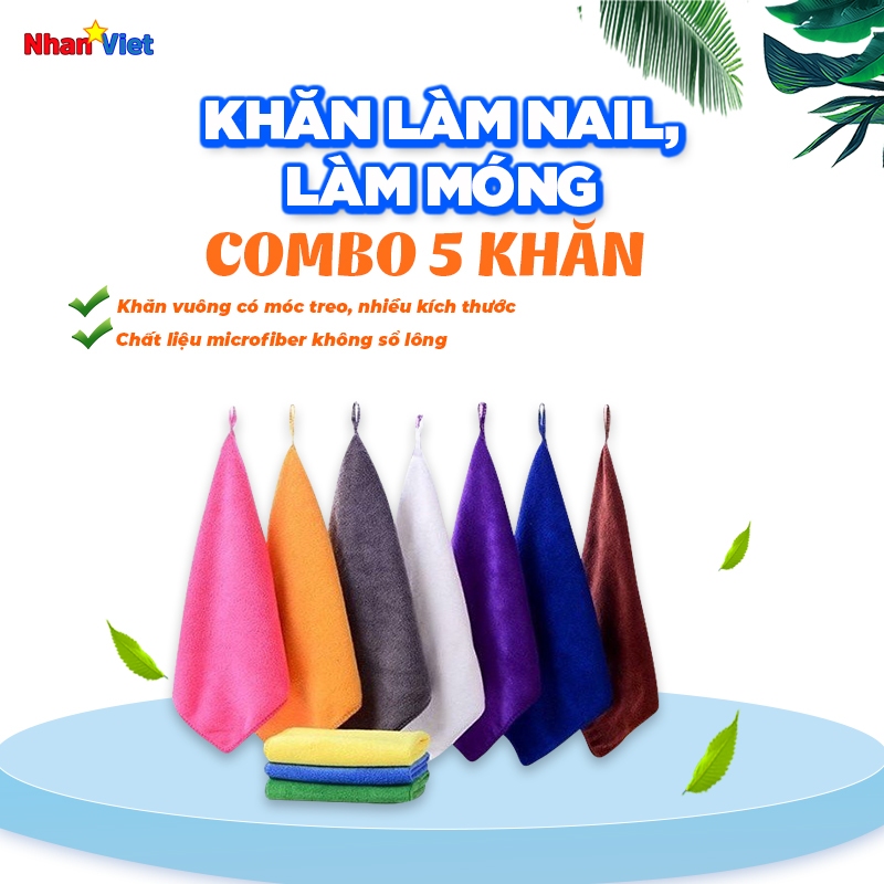 (Combo 5 cái) KHĂN LAU ĐA NĂNG VUÔNG làm nail, làm móng, vệ sinh lau bàn bếp, kính không sổ lông, thấm hút nước