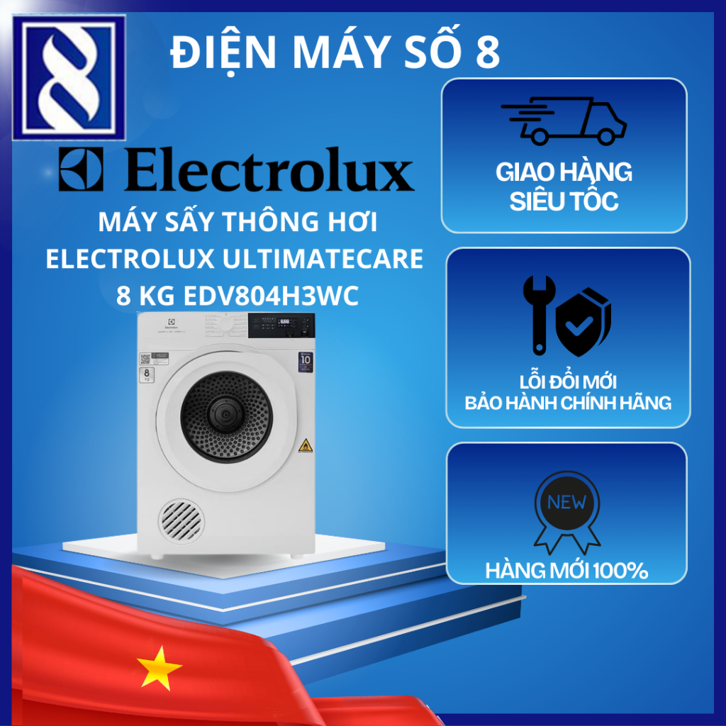 Điện Máy Số 8 | EDV804H3WC | Máy sấy thông hơi Electrolux UltimateCare 8 kg EDV804H3WC - Chính Hãng