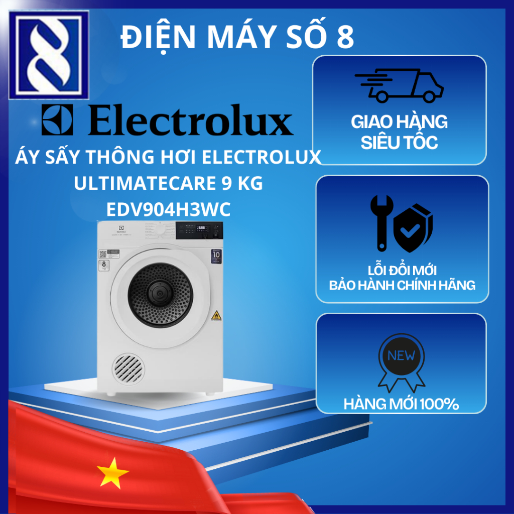 Điện Máy Số 8 | EDV904H3WC | Máy sấy thông hơi Electrolux UltimateCare 9 kg EDV904H3WC - Chính Hãng