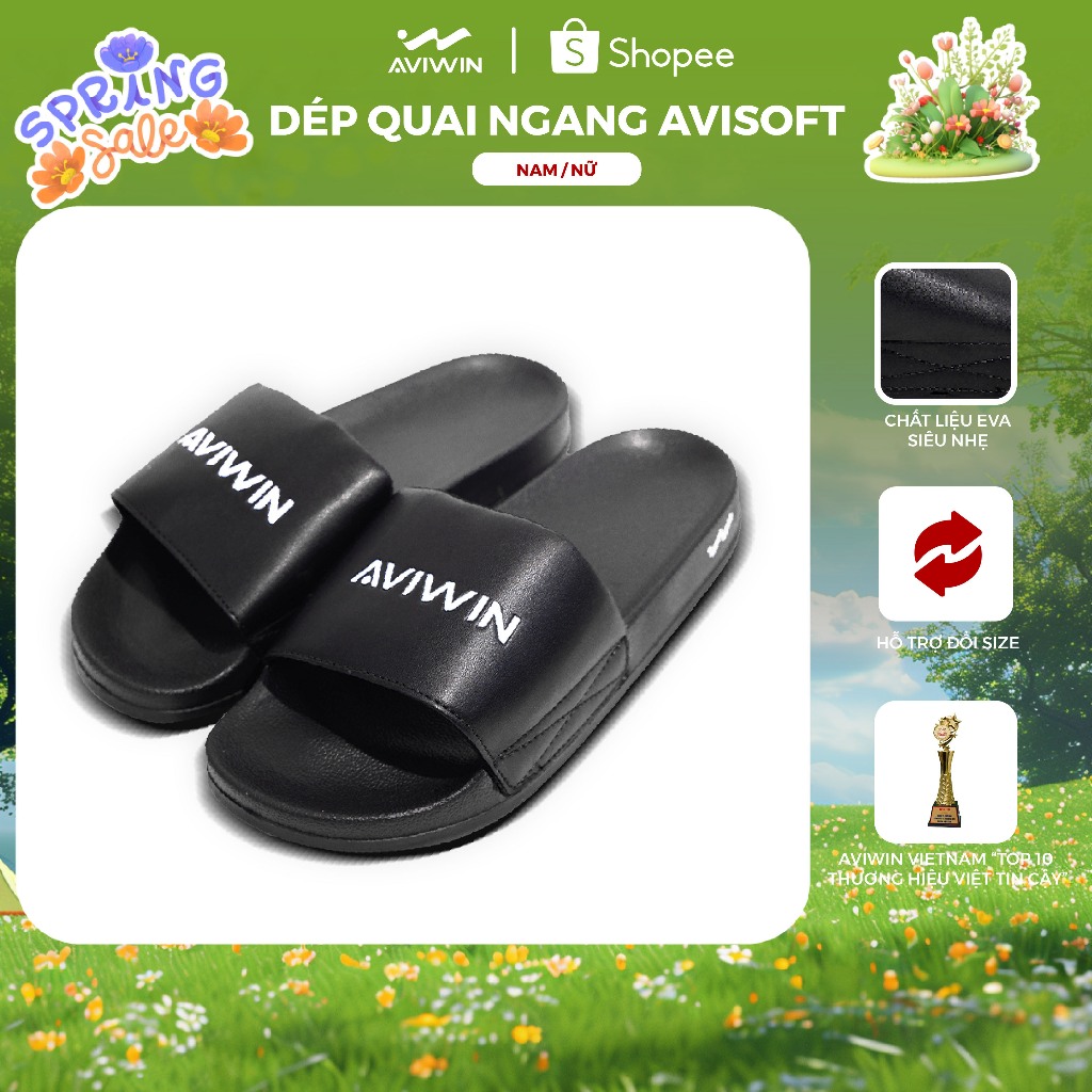 Dép Quai Ngang AVIWIN AviSoft D001 Màu Đen Chất EVA Chống Trơn Trượt Cực Êm Chân