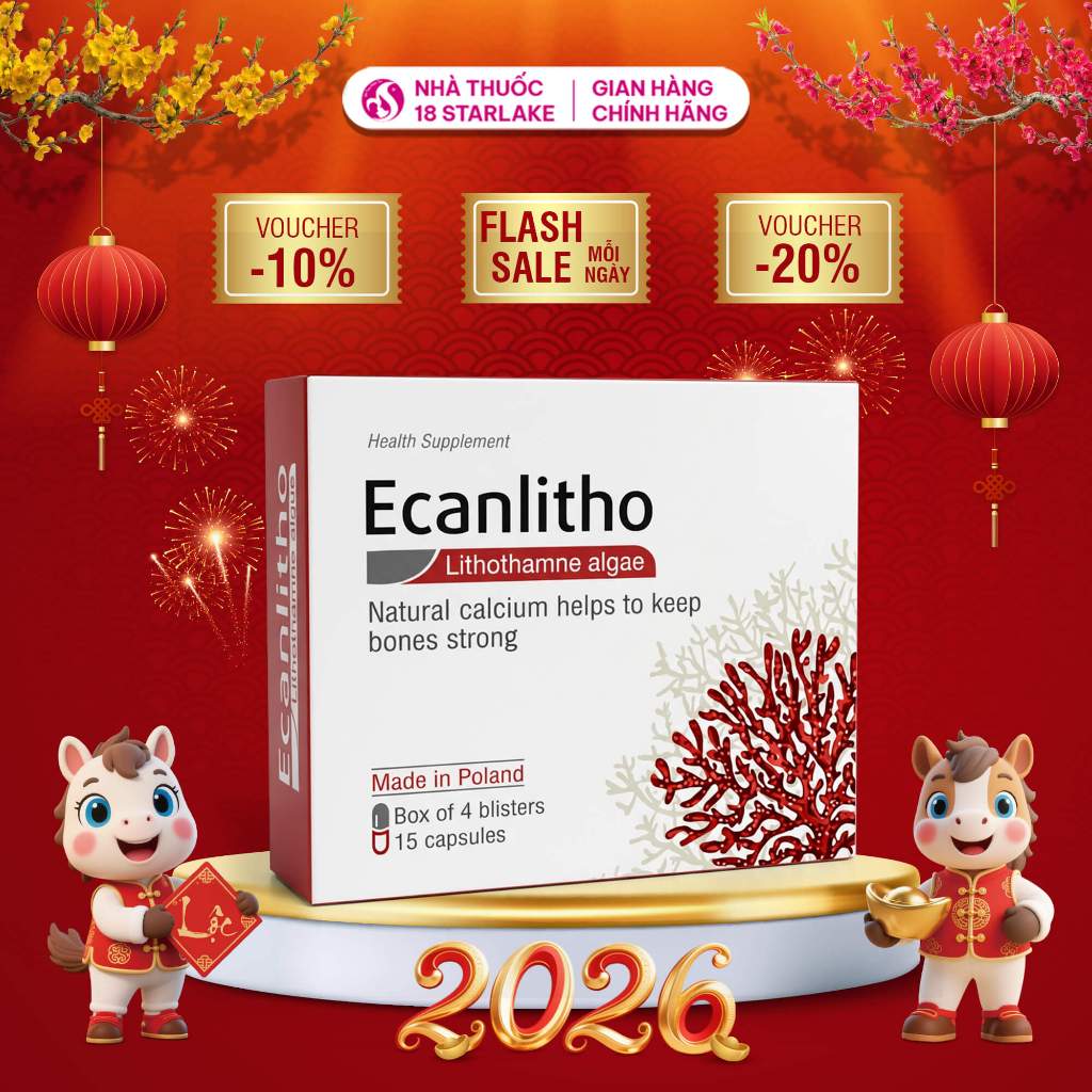 Canxi Ecanlitho Tảo Lithothamnion – Bổ Sung Canxi Hữu Cơ D3 K2 Giúp Xương Răng Chắc Khỏe | Hộp 60 vi