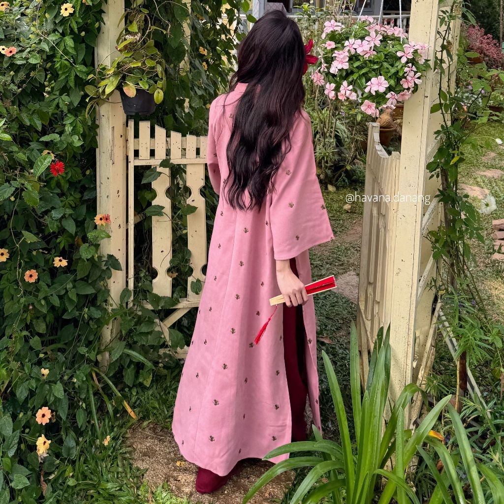 (HAVANA) CÓ BIGSIZE - Áo dài nhung chéo ĐƯỜNG DAO thêu hoa kèm quần nhung  AD186 | BigBuy360 - bigbuy360.vn