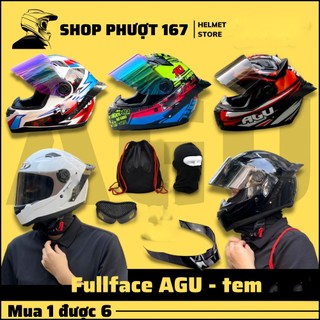    TẶNG CHE CẰM TEM VÀ ĐUÔI KHĂN NINJA   MŨ BẢO HIỂM FULLFACE AGU ĐỦ TEM CHÍNH HÃNG 2026 