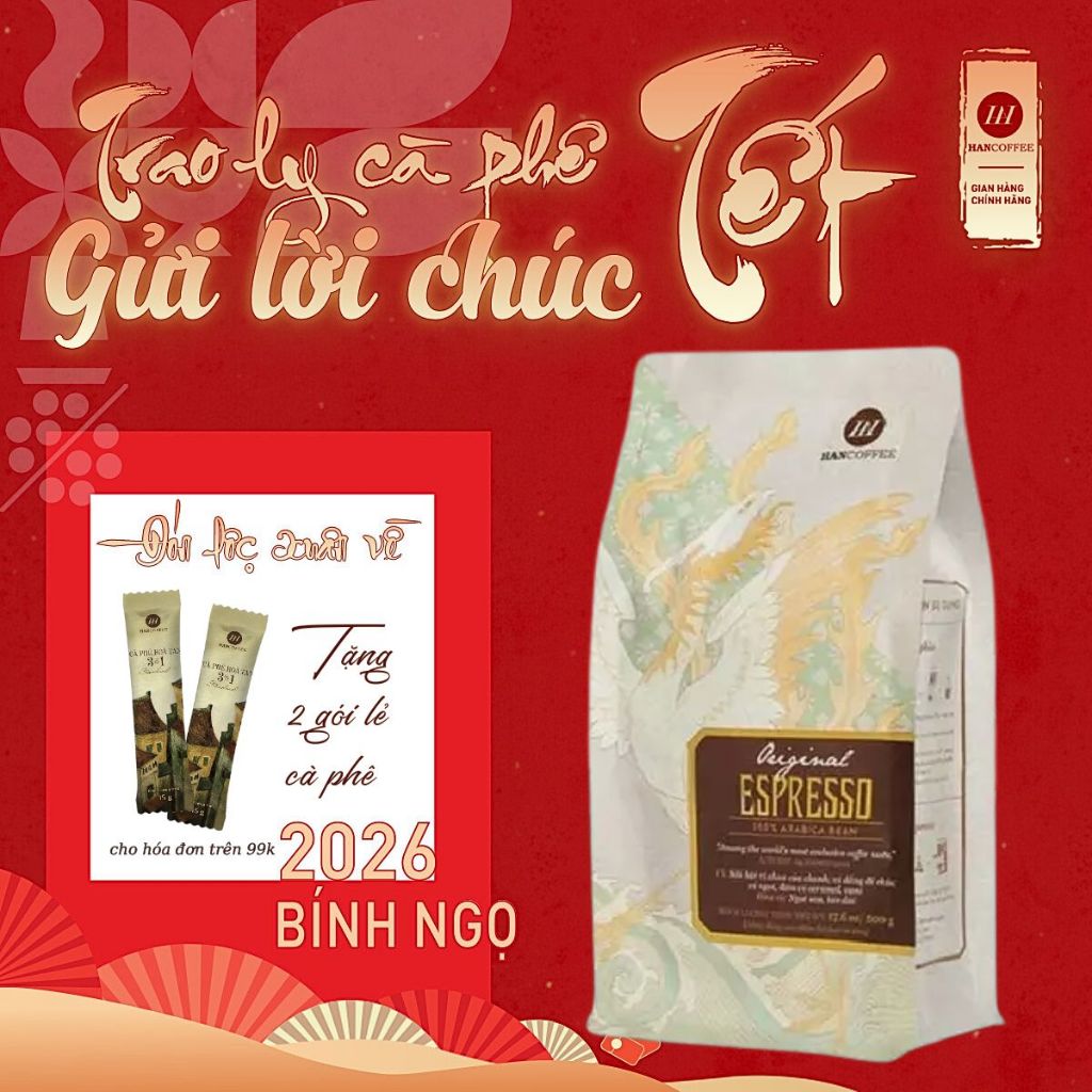 Cà phê hạt rang Original Espresso Arabica HANCOFFEE dạng hạt túi 500g