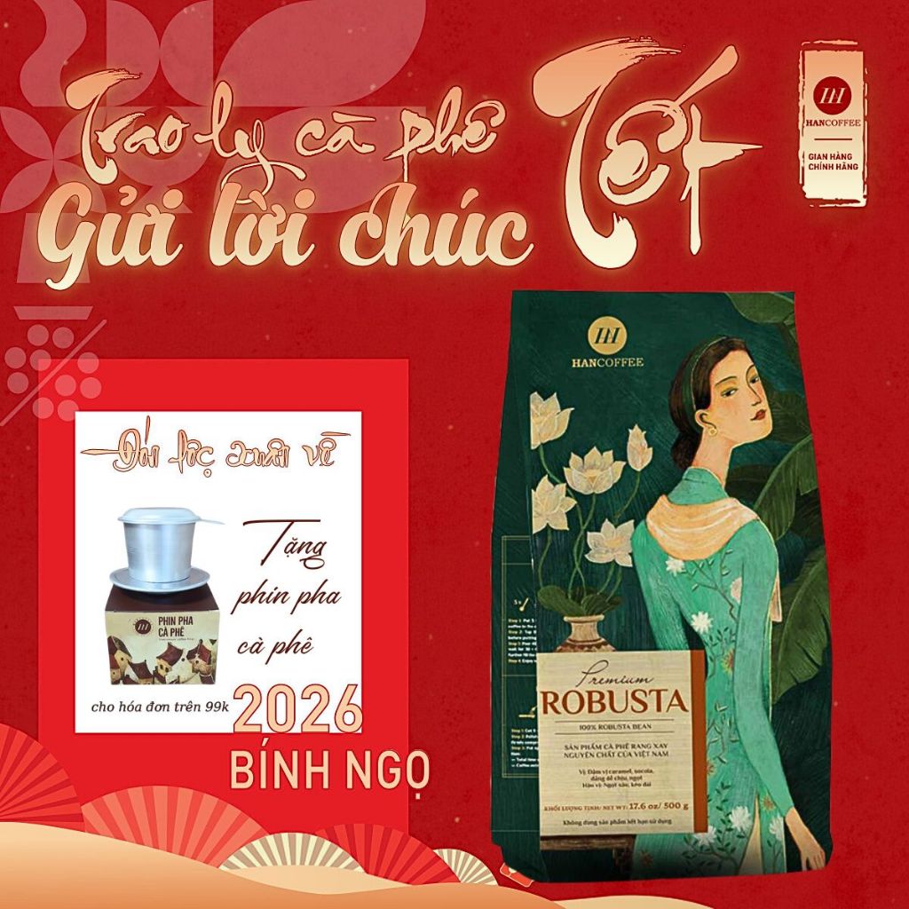 Cà Phê Hạt Rang Premium Robusta HANCOFFEE Rang Mộc Nguyên Chất 500g