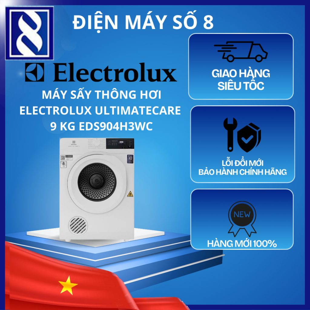 Điện Máy Số 8 | EDS904H3WC | Máy sấy thông hơi Electrolux UltimateCare 9 kg EDS904H3WC - Chính Hãng