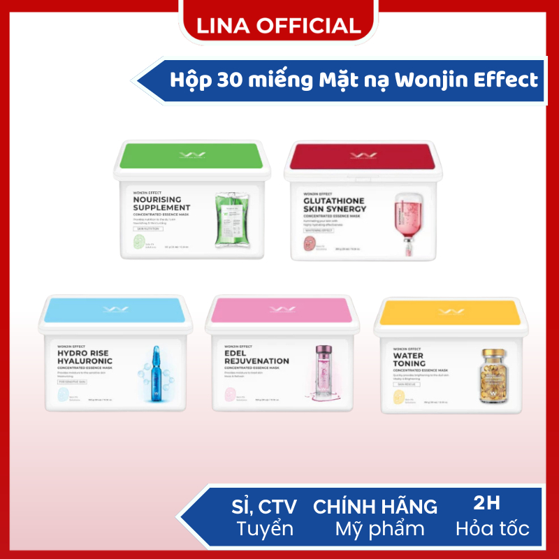 Hộp 30 miếng mặt nạ Wonjin dưỡng trắng chống lão hoá da Wonjin Effect Essence Mask - Lina Beauty