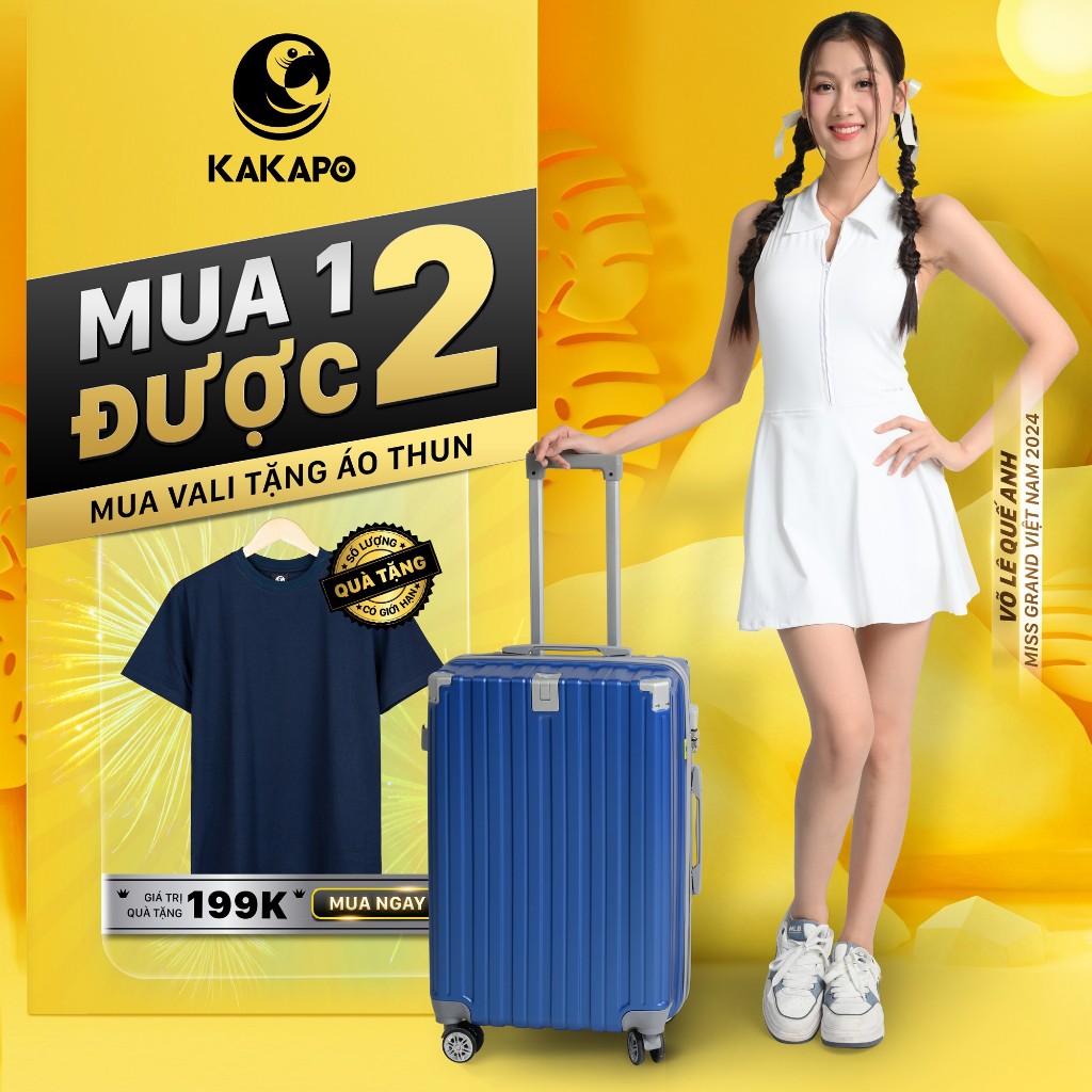 KAKAPO VALI THỜI TRANG DU LỊCH CAO CẤP NHỰA ABS VL001-Mua Vali tặng áo thun