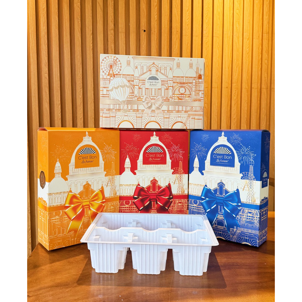 Vỏ hộp bánh kẹo chống lưng kèm khay nhựa lên set giỏ quà tết