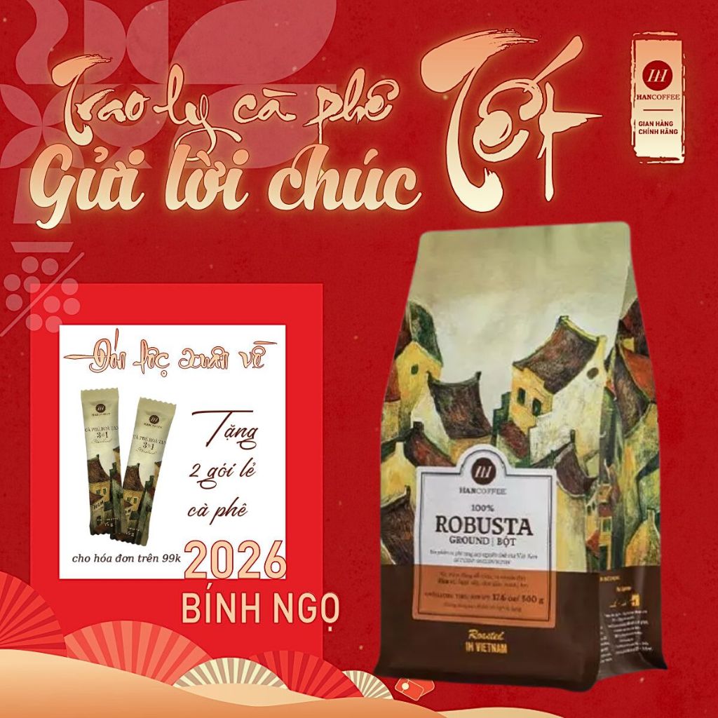Cà phê rang xay pha phin Standard Robusta Ground HANCOFFEE dạng bột đậm vị nguyên chất
