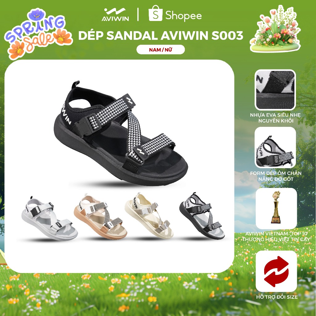 Dép Sandal Nữ AVIWIN S003, Xăng Đan Quai Dù Cao Cấp Zen Siêu Nhẹ, Chống Trơn Trượt Cao 3cm