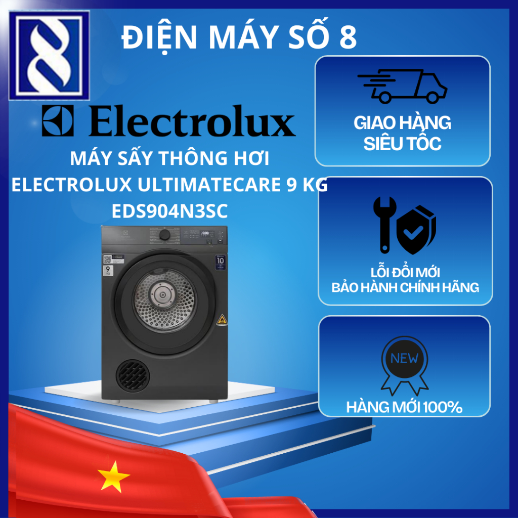 Điện Máy Số 8 | EDS904N3SC | Máy sấy thông hơi Electrolux UltimateCare 9 kg EDS904N3SC - Chính Hãng