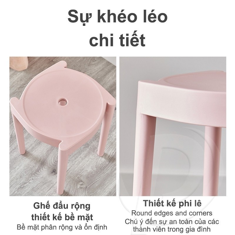 Plas Ghế đẩu nhựa xếp chồng được, mặt ghế tròn bằng nhựa PP, dày dặn, bền chắc và chống thấm nước. | BigBuy360 - bigbuy360.vn