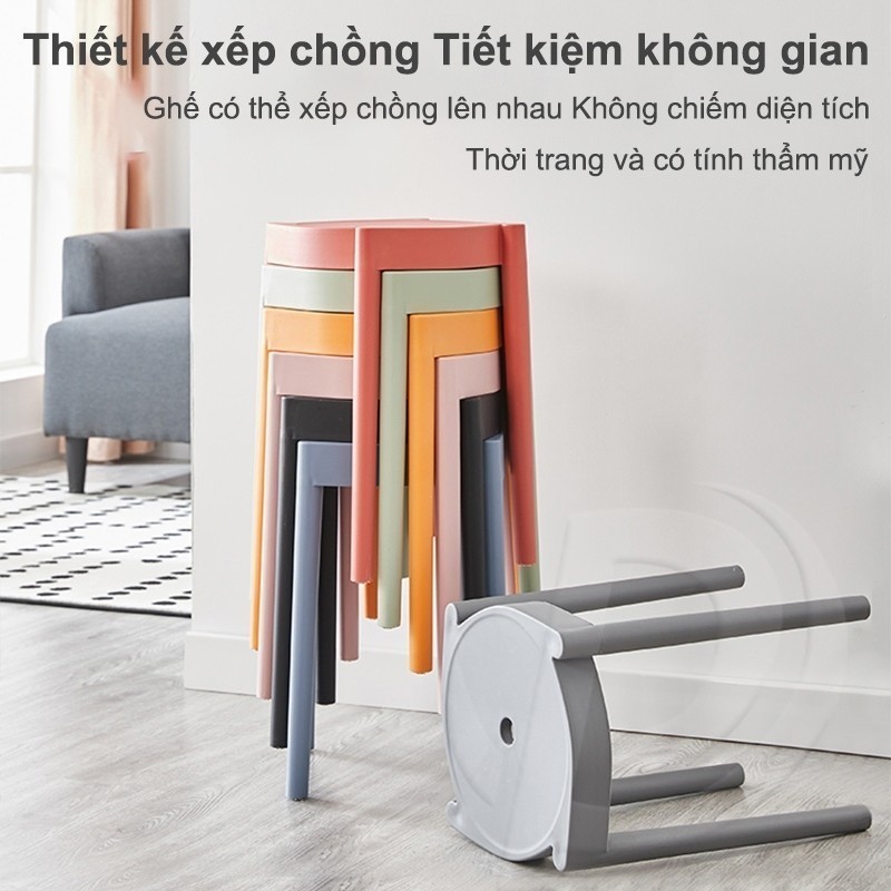 Plas Ghế đẩu nhựa xếp chồng được, mặt ghế tròn bằng nhựa PP, dày dặn, bền chắc và chống thấm nước. | BigBuy360 - bigbuy360.vn