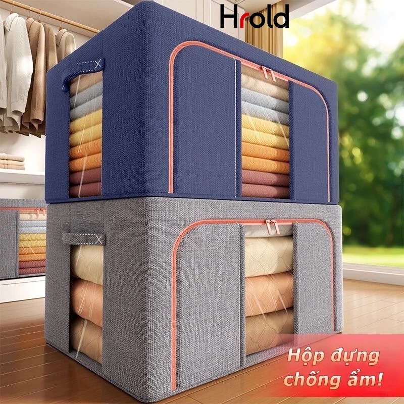 (COD)Hộp Đựng Quần Áo 130L Khung Thép Vải Oxford/Cotton Mặt đáy gỗ Bền Bỉ Gấp Gọn