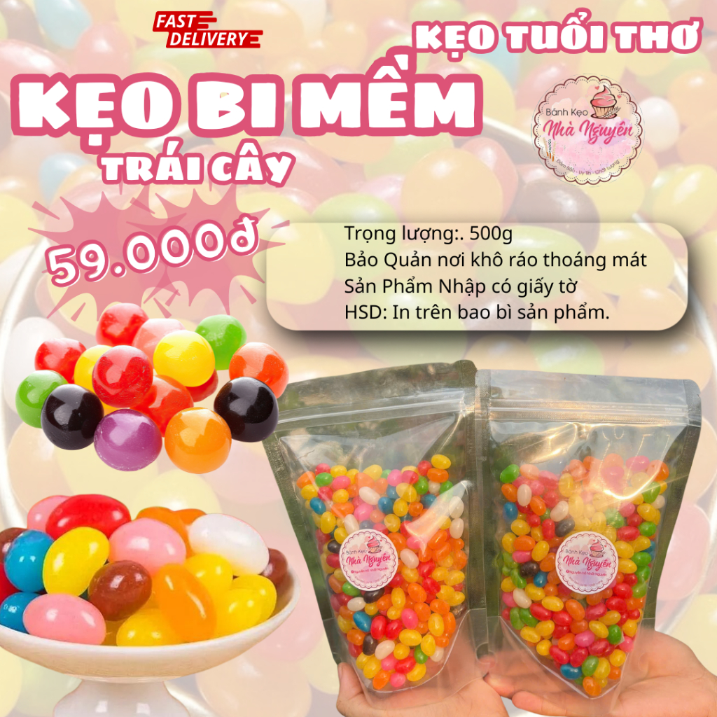 KẸO BI MỀM VỊ TRÁI CÂY túi zip 500g