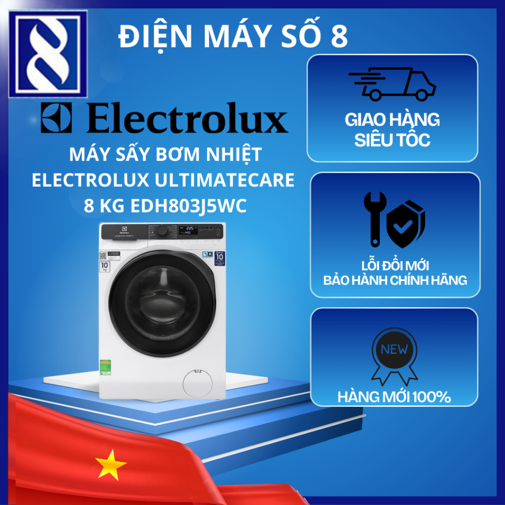 Điện Máy Số 8 | EDH803J5WC | Máy sấy bơm nhiệt Electrolux UltimateCare 8 kg EDH803J5WC - Chính Hãng