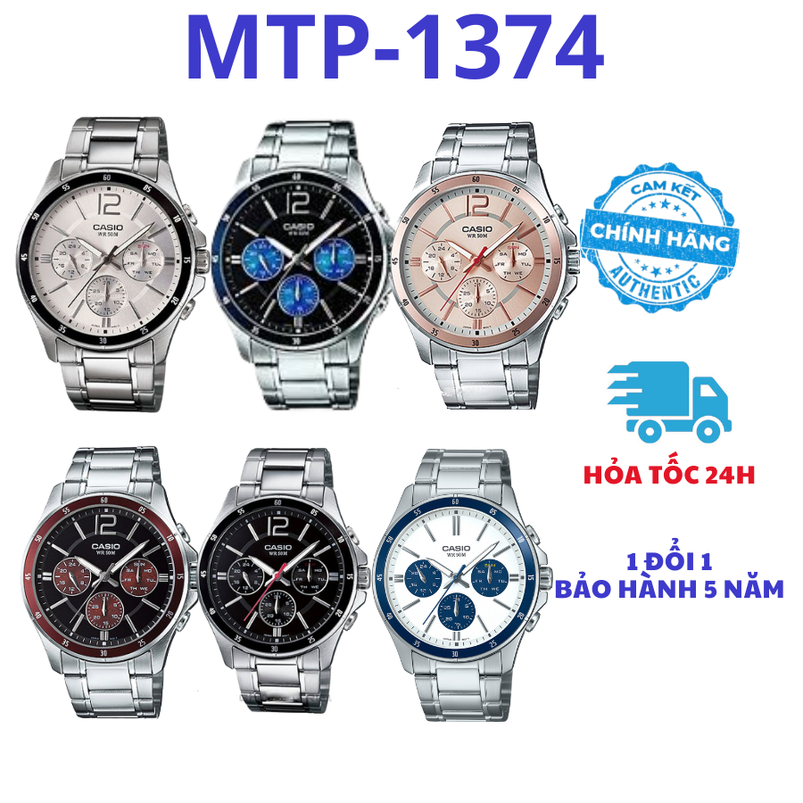 Đồng hồ nam thanh lịch, chống nước [MTP-1374D Full màu]