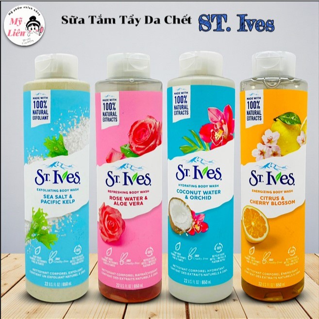sữa tắm ST IVES 650ml - MỸ Giúp da ẩm mịn, trắng tự nhiên (sữa tắm ST.IVES)