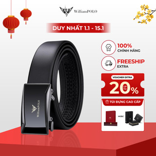  Thắt lưng nam da bò Williampolo mặt khóa bạc kính chính hãng cao cấp POLO20187-89 