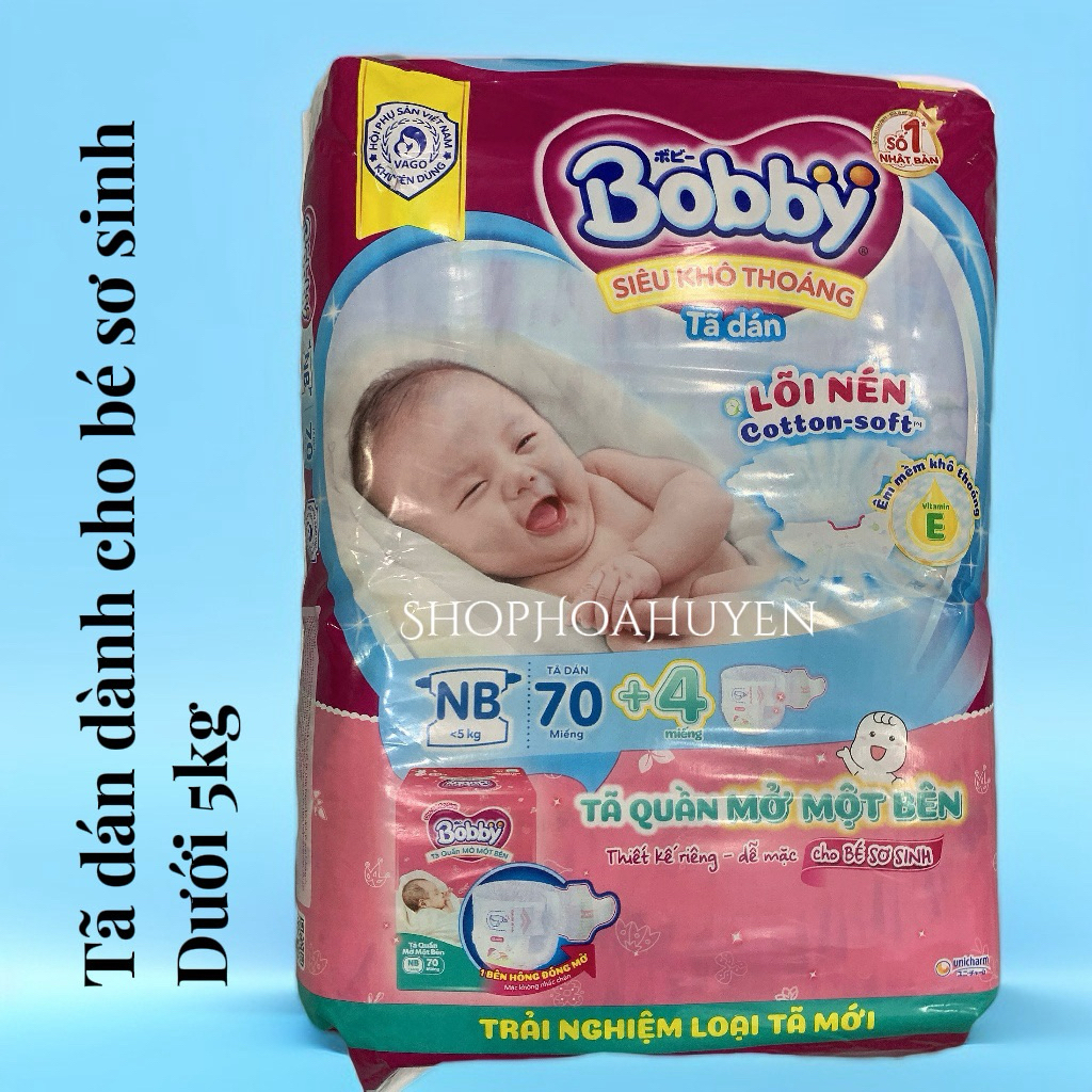 Tã dán Bobby dành cho bé sơ sinh 0-8kg  / Tã dán sơ sinh bobby Nb70 miếng và S80 Miếng