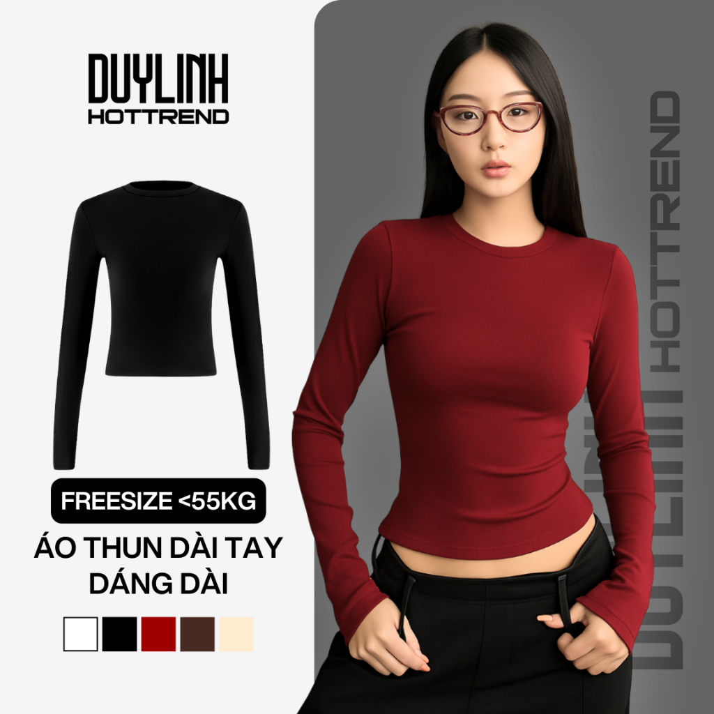 Áo croptop cổ tròn dài tay dáng ôm borip cotton mềm mịn Duy Linh Hottrend TD18