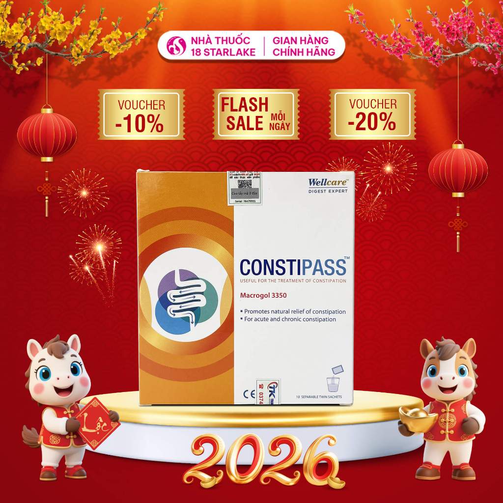 Constipass Wellcare – Bột Nhuận Tràng Macrogol 3350 Hỗ Trợ Trị Táo Bón An Toàn Cho Trẻ Em & Người Lớ