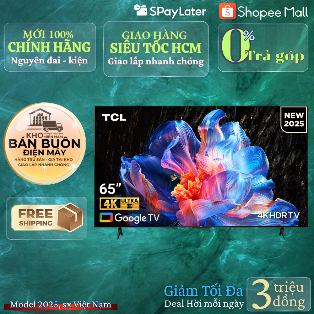 Google Tivi TCL 65 inch 65P6K 4K HDR, Dolby Audio, AiPQ, Model 2025, chính hãng