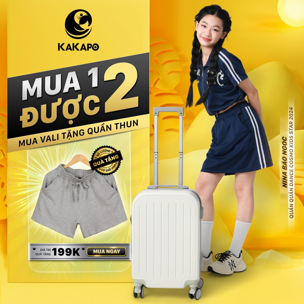 VALI THỜI TRANG DU LỊCH CAO CẤP NHỰA ABS KAKAPO VL002 - MUA VALI TẶNG QUẦN SHORT