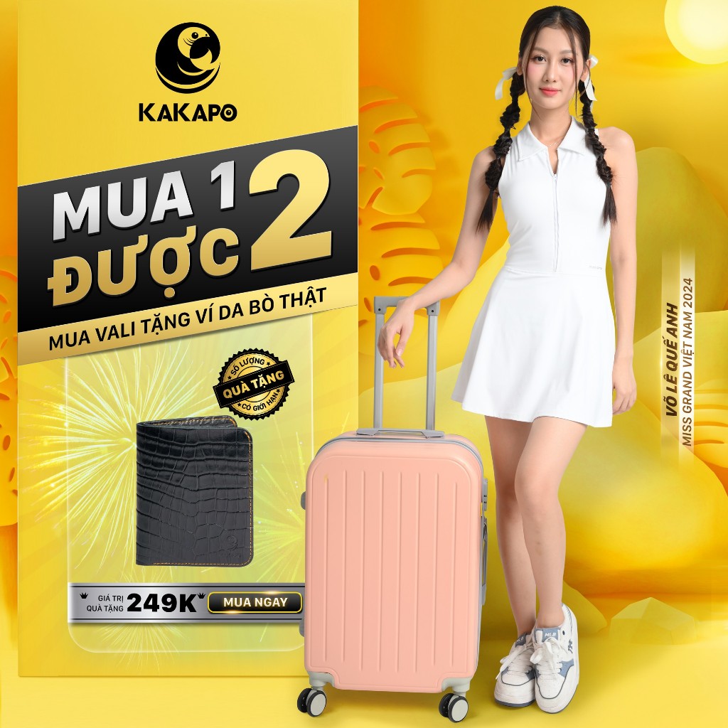 VALI THỜI TRANG DU LỊCH CAO CẤP NHỰA ABS KAKAPO VL002-MUA VALI TẶNG VÍ DA BÒ CAO CẤP