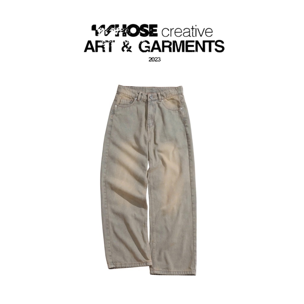 DUSTY KHAKI WIDE STRAIGHT JEANS WHOSE - Quần jeans ống đứng wide fit Whose Studio 2160