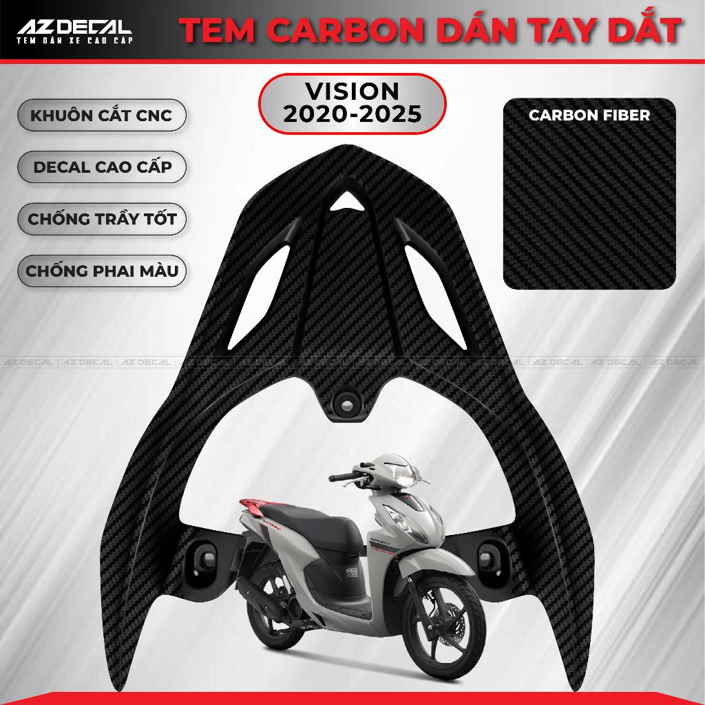 Tem Dán Cảng Xe Vision Hoạ Tiết Carbon | Decal Tay Dắt Vision Chống Xước - AZDECAL