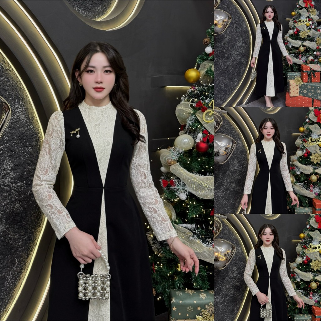 2VK66 - Váy Thiết Kế Eviici dành cho nữ, thiết kế phối ren mềm (tặng kèm tag cài) dáng A dài