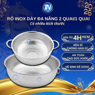  Rổ inox dày Nhuận Phát cao cấp rổ 1 quai & 2 quai đủ size 16.5–40.5cm rửa rau vo gạo 