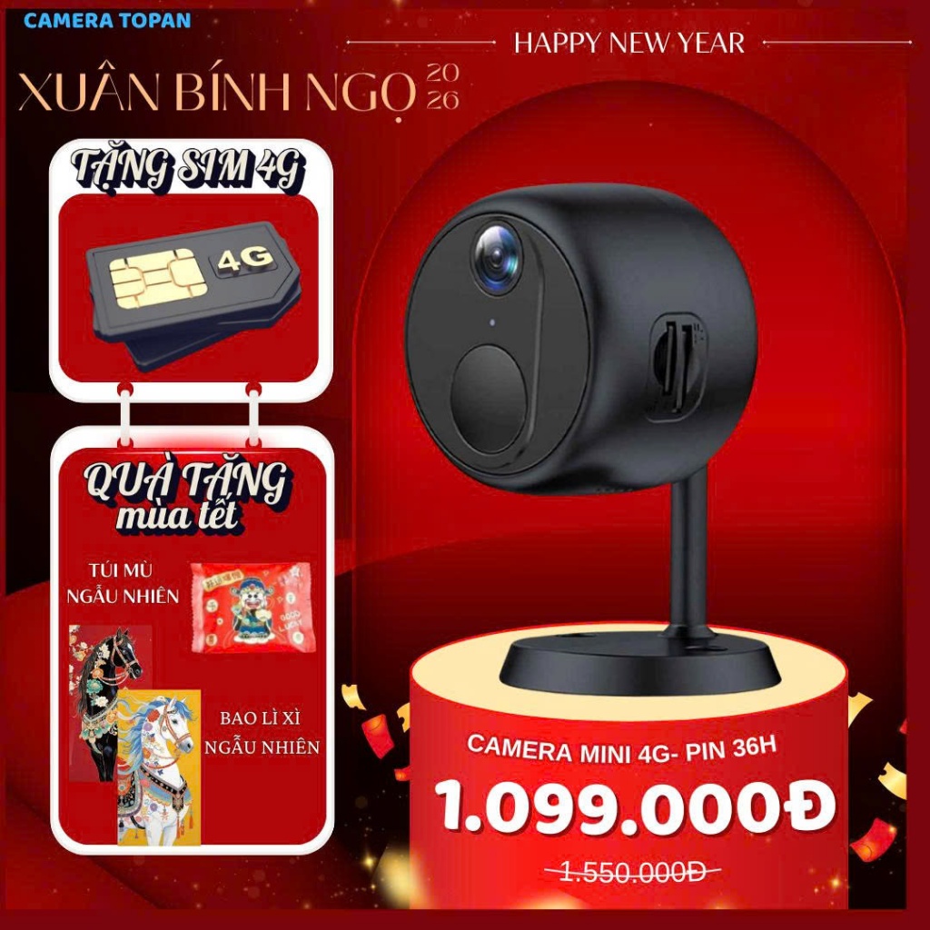 Camera mini MG4 không dây dùng sim 4G góc quay siêu rộng và chuyển động (TẶNG SIM 4G)