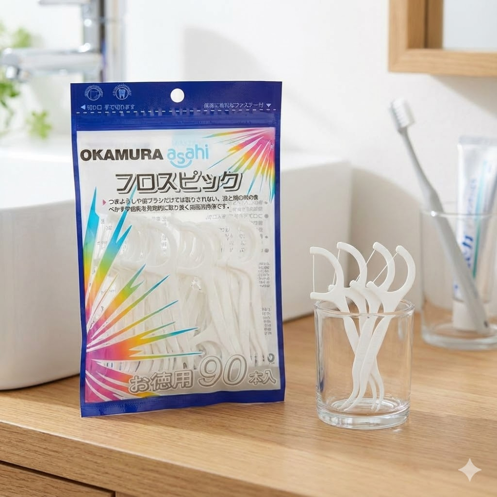 Tăm Chỉ Nha Khoa Okamura Nhật Bản, An Toàn Cho Nướu, Dùng Làm Sạch Kẽ Răng Hiệu Quả (Bịch 50C-90C)