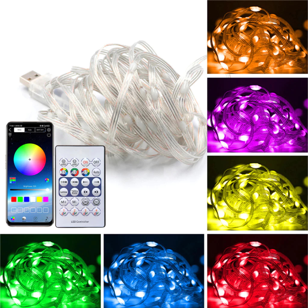 Dây Đèn Led đuổi ARGB 20M Cổng USB 16 Triệu Màu Nháy Theo Nhạc Chống Nước Điều Khiển Remote hoặc App