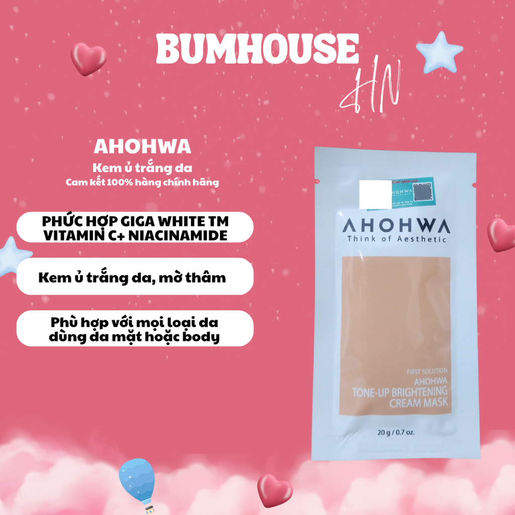 Gói Mặt nạ ủ trắng Ahohwa Tone-up Brightening Cream Mask gói 20g